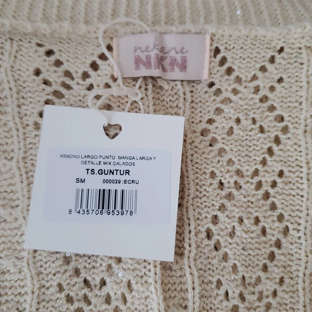 NKN Nekane Ecru Beige Sequin Knit Drawstring Waist Cardigan Small/Medium NWT